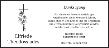 Traueranzeige von Elfriede Theodossiades von merkurtz