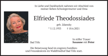 Traueranzeige von Elfriede Theodossiades von merkurtz