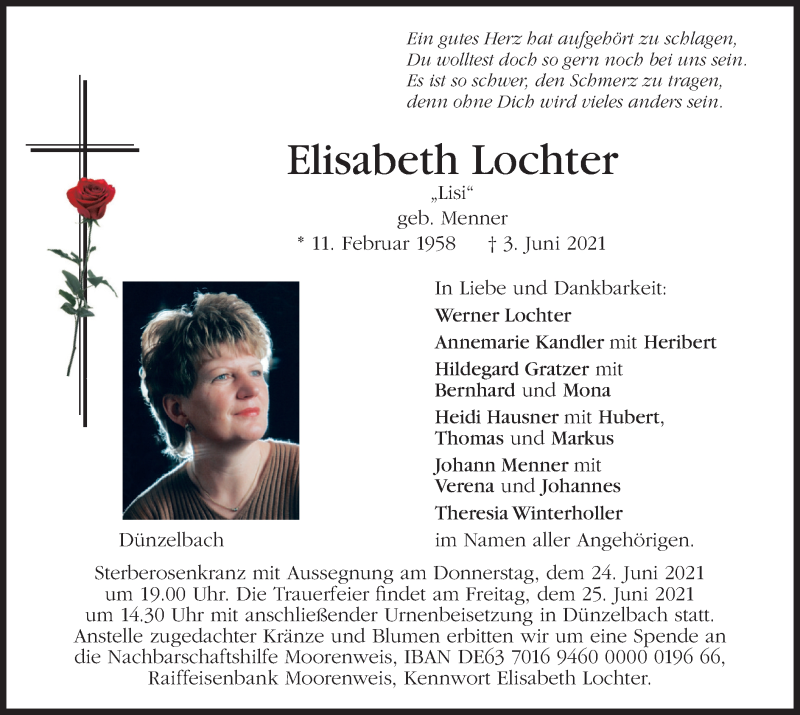  Traueranzeige für Elisabeth Lochter vom 19.06.2021 aus merkurtz