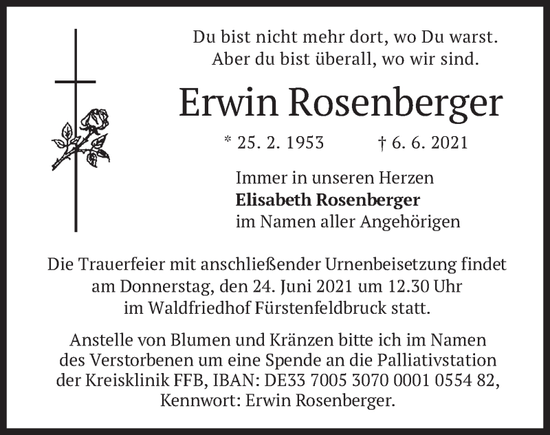  Traueranzeige für Erwin Rosenberger vom 19.06.2021 aus merkurtz