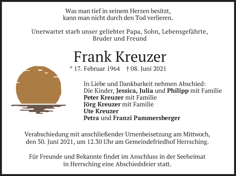  Traueranzeige für Frank Kreuzer vom 19.06.2021 aus merkurtz
