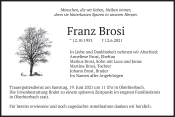 Traueranzeige von Franz Brosi von merkurtz