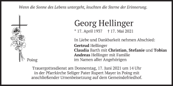 Traueranzeige von Georg Hellinger von merkurtz