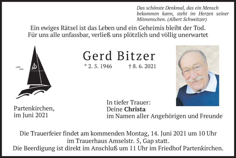  Traueranzeige für Gerd Bitzer vom 11.06.2021 aus merkurtz