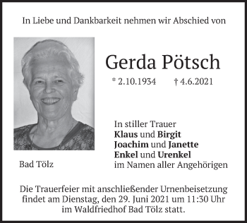 Traueranzeige von Gerda Pötsch von merkurtz