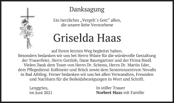 Traueranzeige von Griselda Haas von merkurtz