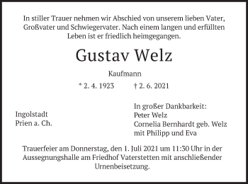 Traueranzeige von Gustav Welz von merkurtz