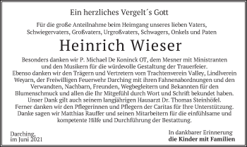 Traueranzeige von Heinrich Wieser von merkurtz