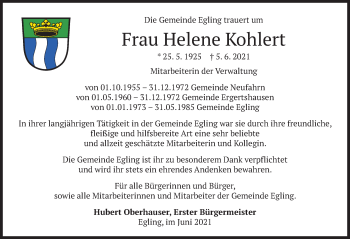 Traueranzeige von Helene Kohlert von merkurtz