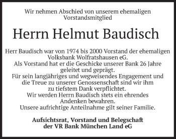 Traueranzeige von Helmut Baudisch von merkurtz