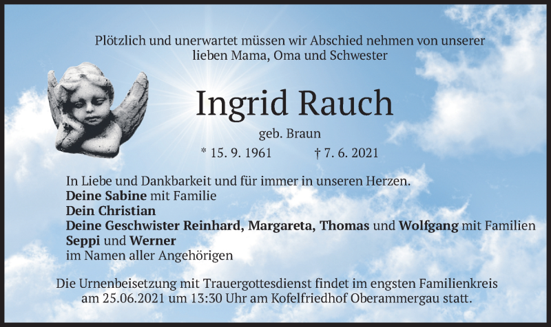  Traueranzeige für Ingrid Rauch vom 19.06.2021 aus merkurtz