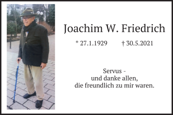 Traueranzeige von Joachim W. Friedrich von merkurtz