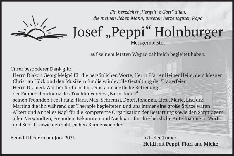  Traueranzeige für Josef  Holnburger vom 19.06.2021 aus merkurtz