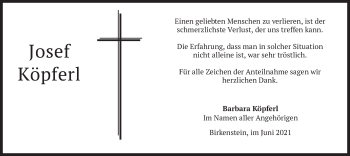 Traueranzeige von Josef Köpferl von merkurtz