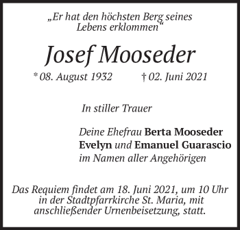 Traueranzeige von Josef Mooseder