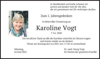 Traueranzeige von Karoline Vogt von merkurtz