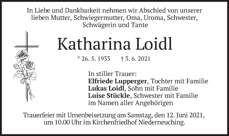  Traueranzeige für Katharina Loidl vom 08.06.2021 aus merkurtz