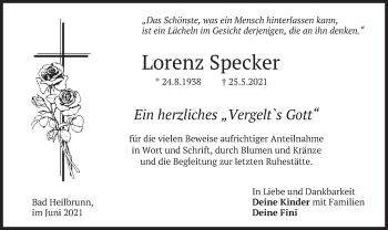 Traueranzeige von Lorenz Specker von merkurtz