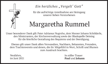 Traueranzeige von Margaretha Rummel von merkurtz