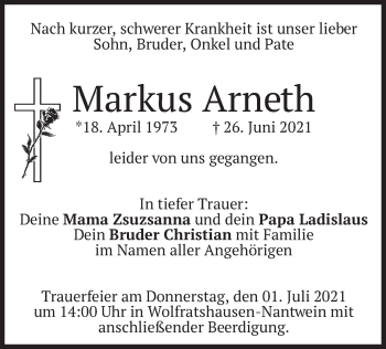 Traueranzeige von Markus Arneth von merkurtz