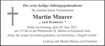 Traueranzeige von Martin Maurer von merkurtz