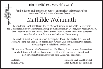 Traueranzeige von Mathilde Wohlmuth von merkurtz
