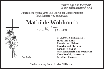 Traueranzeige von Mathilde Wohlmuth von merkurtz