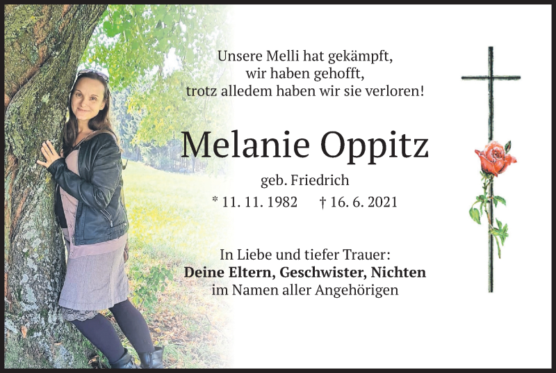  Traueranzeige für Melanie Oppitz vom 25.06.2021 aus merkurtz