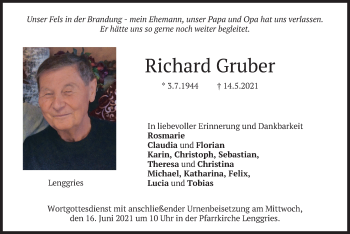 Traueranzeige von Richard Gruber von merkurtz