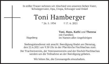 Traueranzeige von Toni Hamberger von merkurtz