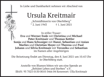 Traueranzeige von Ursula Kreitmair von merkurtz