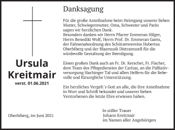 Traueranzeige von Ursula Kreitmair von merkurtz