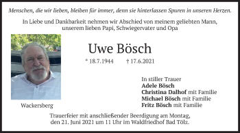 Traueranzeige von Uwe Bösch von merkurtz