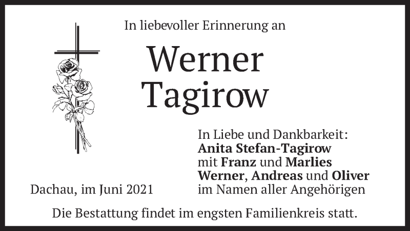  Traueranzeige für Werner Tagirow vom 15.06.2021 aus merkurtz