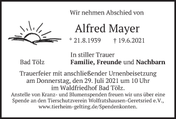 Traueranzeige von Alfred Mayer von merkurtz