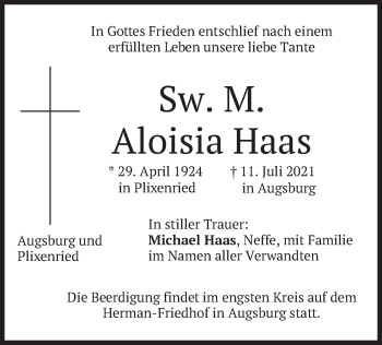 Traueranzeige von Aloisia Haas von merkurtz