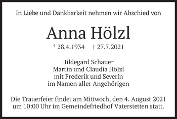 Traueranzeige von Anna Hölzl von merkurtz