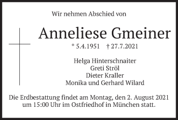 Traueranzeige von Anneliese Gmeiner von merkurtz