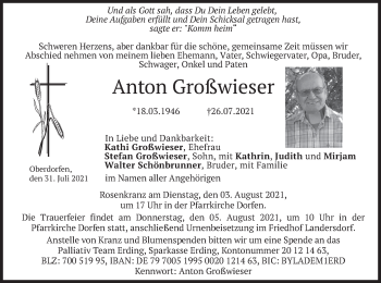 Traueranzeige von Anton Großwieser von merkurtz