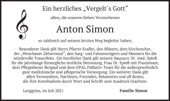 Traueranzeige von Anton Simon von merkurtz