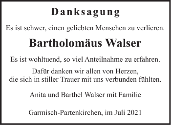 Traueranzeige von Bartholomäus Walser von merkurtz