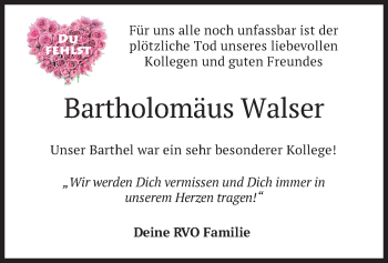 Traueranzeige von Bartholomäus Walser von merkurtz