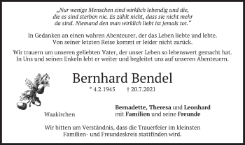 Traueranzeige von Bernhard Bendel von merkurtz