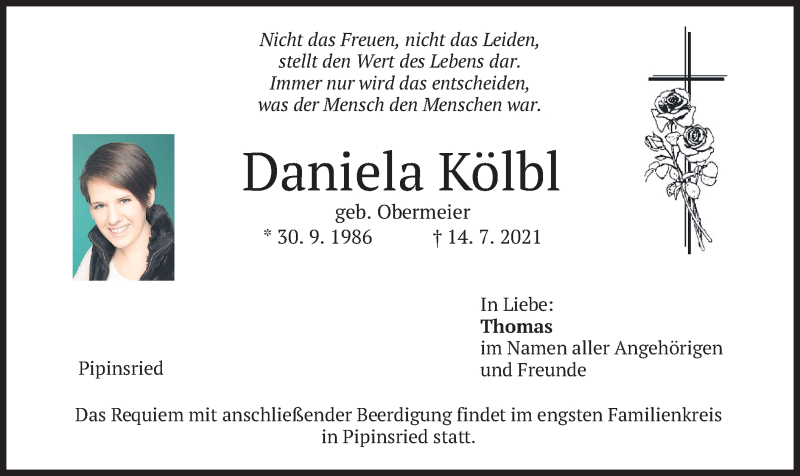  Traueranzeige für Daniela Kölbl vom 17.07.2021 aus merkurtz
