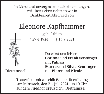 Traueranzeige von Eleonore Kapfhammer von merkurtz