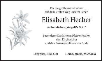 Traueranzeige von Elisabeth Hecher von merkurtz