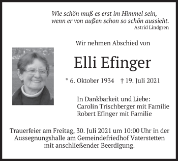 Traueranzeige von Elli Efinger von merkurtz