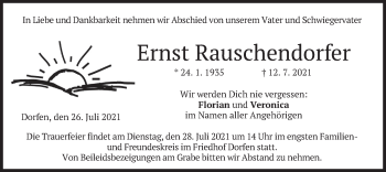 Traueranzeige von Ernst Rauschendorfer von merkurtz