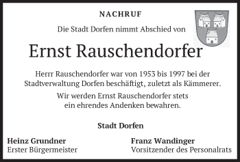 Traueranzeige von Ernst Rauschendorfer von merkurtz