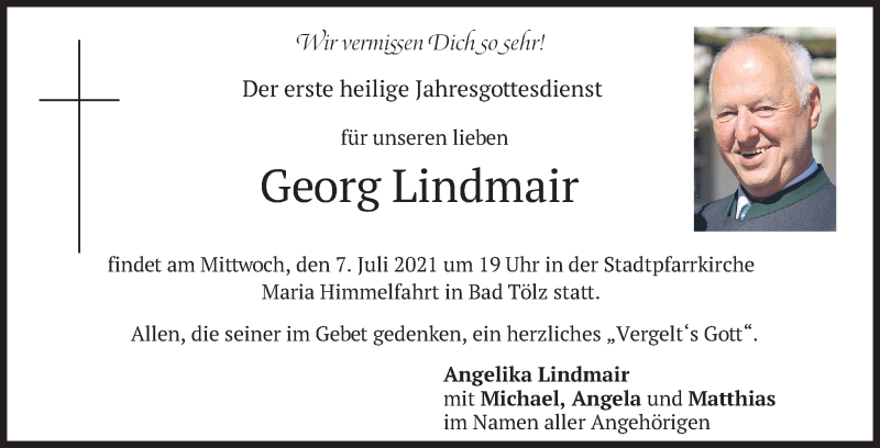  Traueranzeige für Georg Lindmair vom 03.07.2021 aus merkurtz